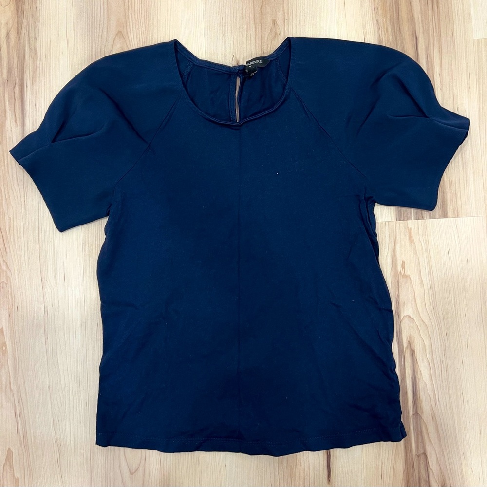 Banana Republic Navy Tee with Puff Sleeves